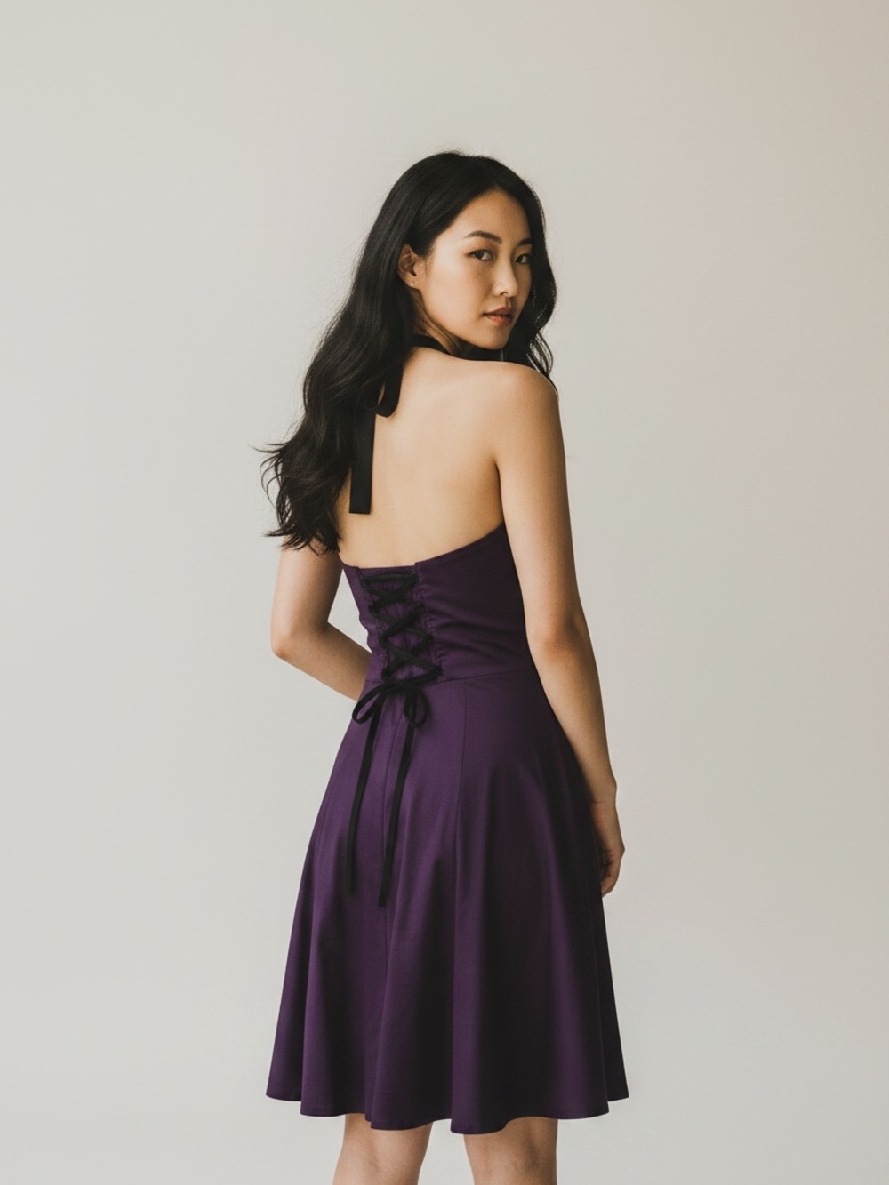 Dressystar Purple Halter Corset-Back Retro Dress, Purple/Black, XS, NWT - Picture 3 of 8
